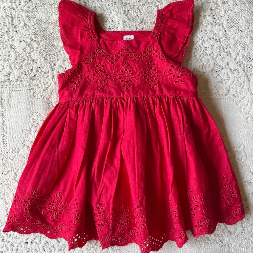 Baby Gap Red Eyelet Babydoll Toddler Girl Kid’s Dress Bloomers Set Size 2T